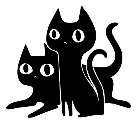 Two black cats with round eyes