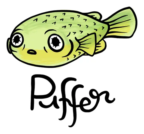Little green pufferfish with the word Puffer