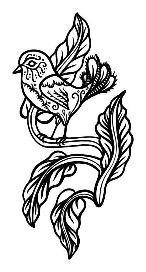 Small bird on a blossoming branch