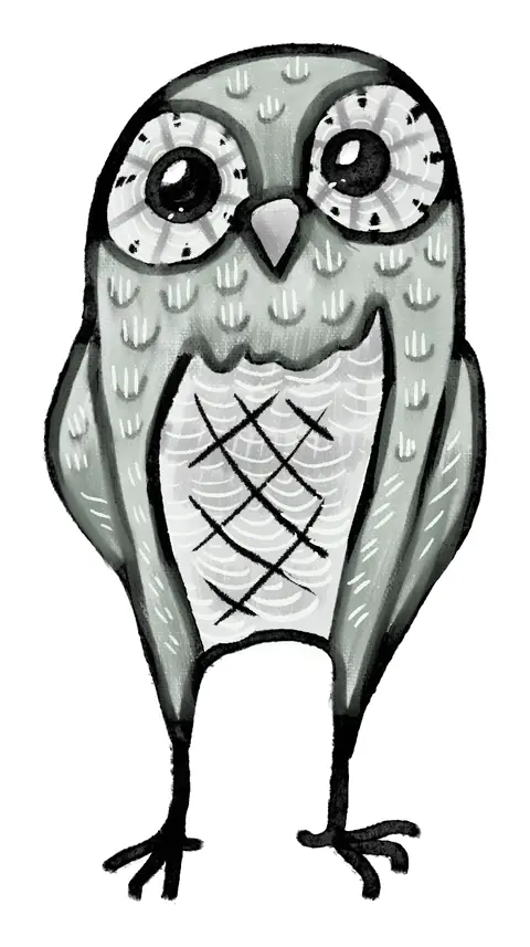 Grey shaded owl with big eyes
