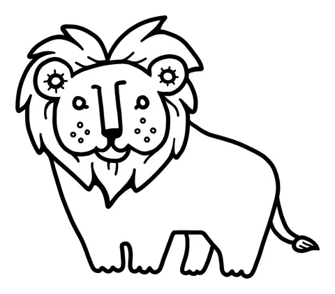 Friendly lion with a curly mane