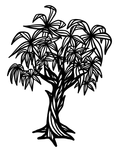 Leafy tree with a twisted trunk