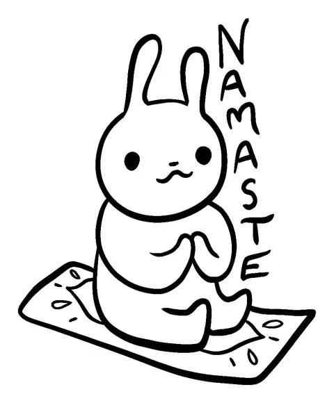 Bunny on a yoga mat with the word Namaste