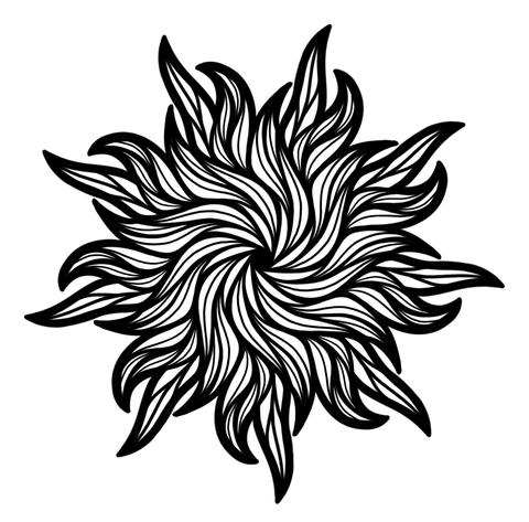 Black sunburst of curling flames