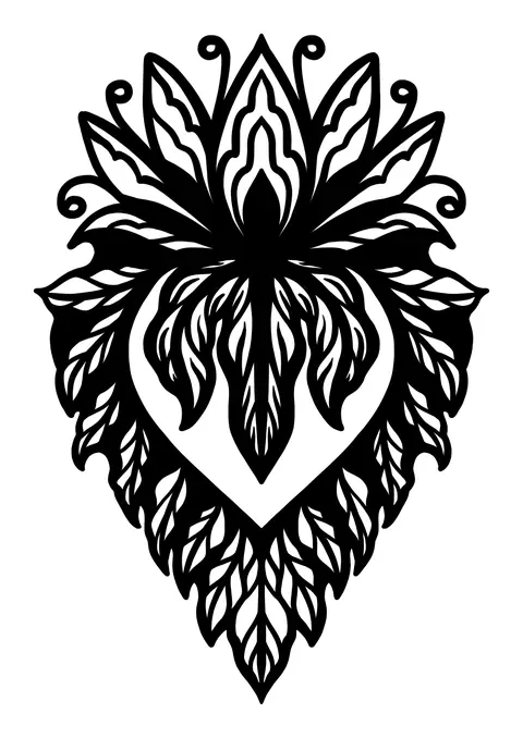 Ornate black heart of leaves