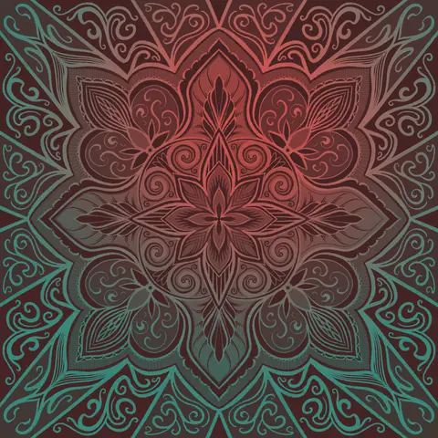 Red and teal ornamental mandala