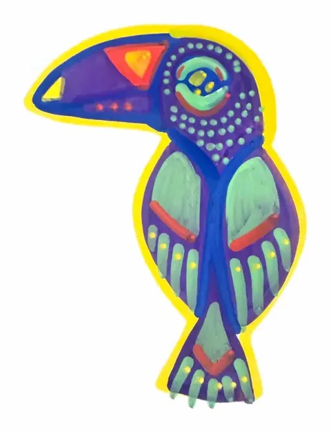 Painted purple and mint green parrot